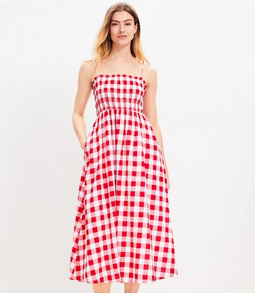 Tall Gingham Smocked Strappy Maxi Pocket Dress