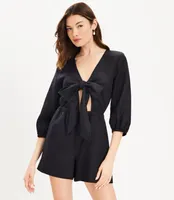 Petite LOFT Beach Tie Front Linen Romper