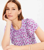 Petite Paisley Dot Mixed Media Ruffle Top