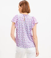 Petite Paisley Dot Mixed Media Ruffle Top