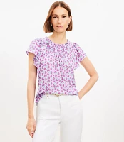 Petite Paisley Dot Mixed Media Ruffle Top