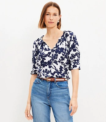 Petite Forget Me Not Pleated V-Neck Blouse