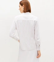 Striped Tie Front Linen Blend Shirt