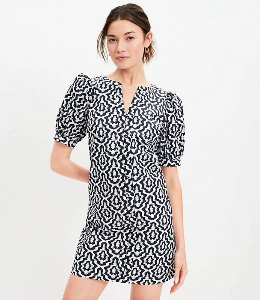 Petite Poplin Button Balloon Sleeve Mini Dress