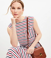 Petite Striped Pocket Muscle Tee Midi Dress