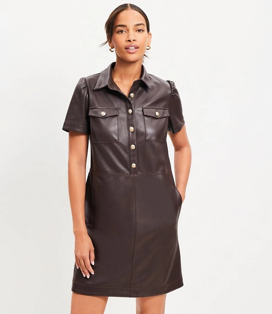 Faux Leather Pocket Shift Dress