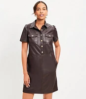 Faux Leather Pocket Shift Dress