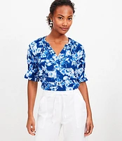 Petite Corfu Weekend Pleated V-Neck Blouse