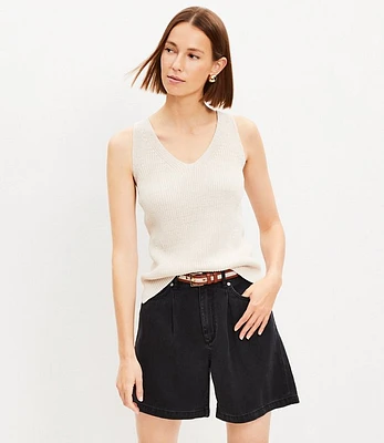 Petite A-Line Denim Shorts in Washed Black