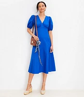 Poplin Tie Back Puff Sleeve Midi Dress