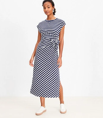 Petite Stripe Knotted Cap Sleeve Midi Dress