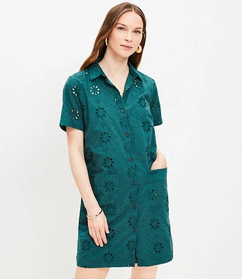 Petite Eyelet Mini Pocket Shirtdress