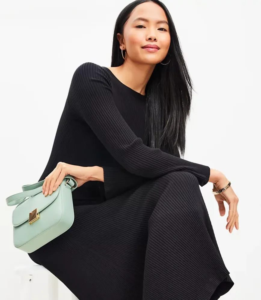 Boatneck Flare Midi Sweater Dress