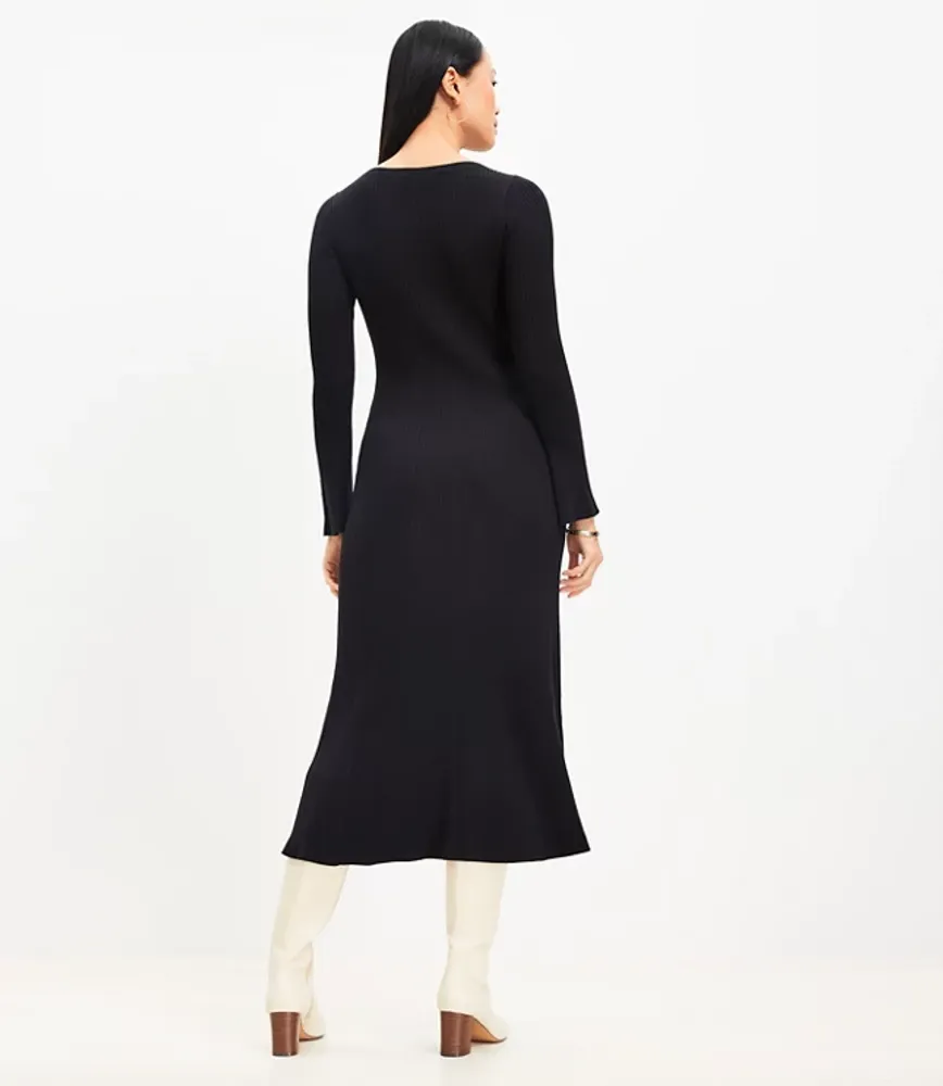 Boatneck Flare Midi Sweater Dress