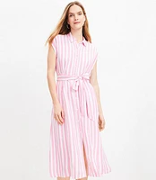 Poppy Stripe Linen Blend Pocket Midi Shirtdress