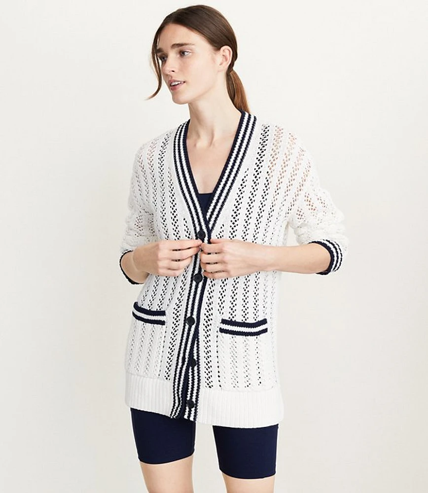 Lou & Grey Tipped Mesh V-Neck Pocket Cardigan