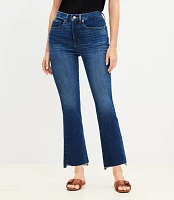 Petite Curvy Step Hem High Rise Kick Crop Jeans Classic Mid Wash