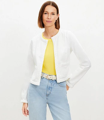 Petite Braided Denim Jacket White