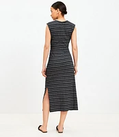 Petite Striped Ruched Muscle Tee Midi Dress