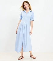 Stripe Pleated Bodice Midi Shirtdress