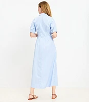 Stripe Pleated Bodice Midi Shirtdress