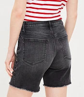 Petite Frayed Boyfriend Shorts in Washed Black Wash