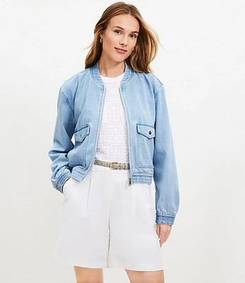 Petite Denim Bomber Jacket Light Wash