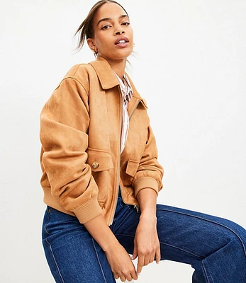 Faux Suede Bomber Jacket