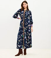 Pheasant Pleated Tie Waist Midi Shirtdress