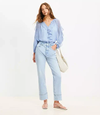 Petite Fresh Cut Cuffed High Rise Straight Jeans Light Wash Indigo