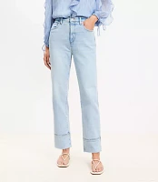 Petite Fresh Cut Cuffed High Rise Straight Jeans Light Wash Indigo
