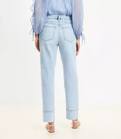 Petite Fresh Cut Cuffed High Rise Straight Jeans Light Wash Indigo