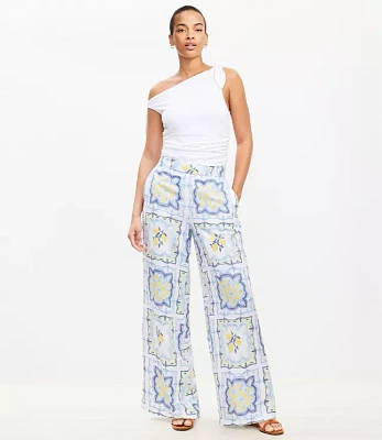 Petite Lemon Pull On Wide Leg Pants Linen Blend