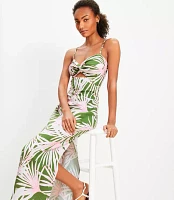 Petite LOFT Beach Island Frond Linen Blend Cutout Twist Midi Dress