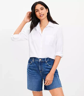 Petite Frayed Boyfriend Shorts Authentic Vintage Mid Wash