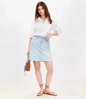 Frayed Denim Mini Skirt Light Wash Indigo