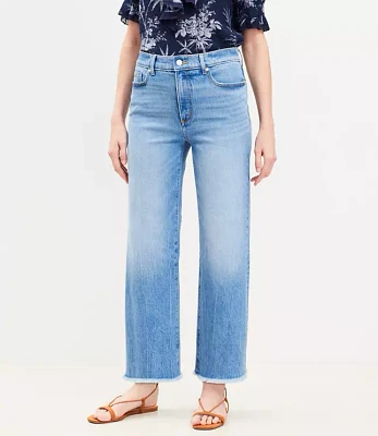 Petite Curvy Frayed High Rise Wide Leg Crop Jeans White