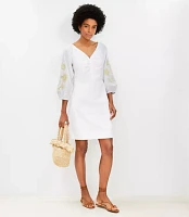 Petite Floral Embroidered Poplin Shirred Mini Dress