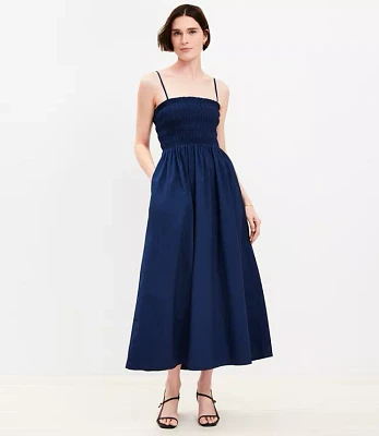 Petite Poplin Smocked Strappy Maxi Pocket Dress