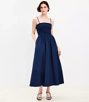 Petite Poplin Smocked Strappy Maxi Pocket Dress