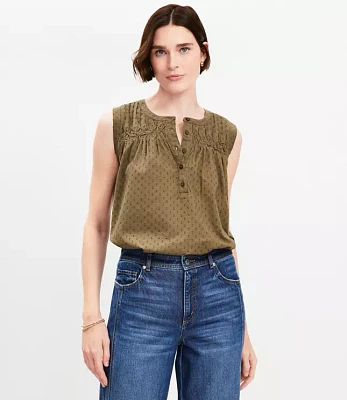 Petite Pleated Yoke Mixed Media Top