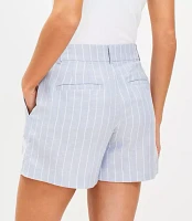 Petite Floral Embroidered Stripe Riviera Shorts Linen Blend