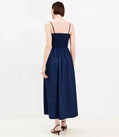Poplin Smocked Strappy Maxi Pocket Dress