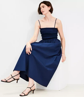 Poplin Smocked Strappy Maxi Pocket Dress