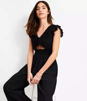 Petite LOFT Beach Crinkle Cutout Flutter Jumpsuit
