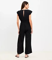 Petite LOFT Beach Crinkle Cutout Flutter Jumpsuit