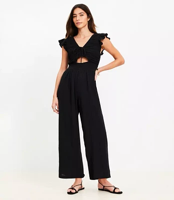 Petite LOFT Beach Crinkle Cutout Flutter Jumpsuit
