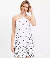 Embroidered Linen Blend Mini Halter Dress