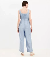 Petite Linen Blend Square Neck Jumpsuit