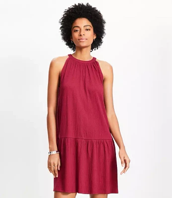Petite Crinkle Flounce Mini Halter Dress
